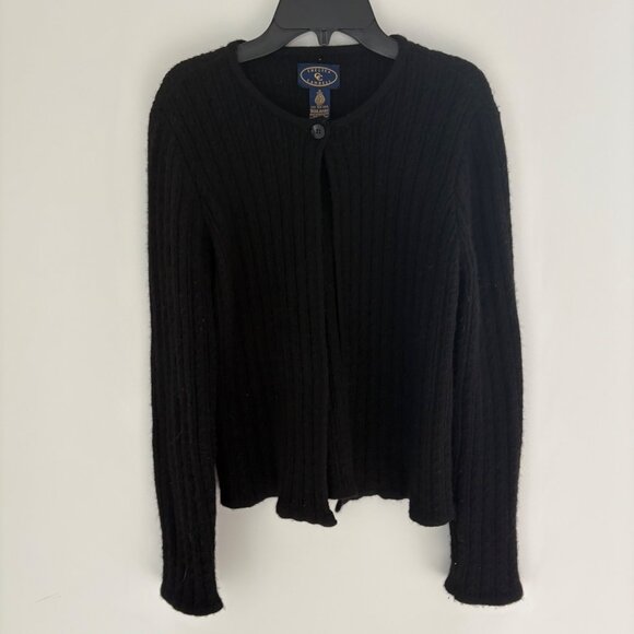 Chelsea Campbell Womens Small Black 100% Pure Wool Ribbed Cardigan w 1 button - Picture 1 of 9